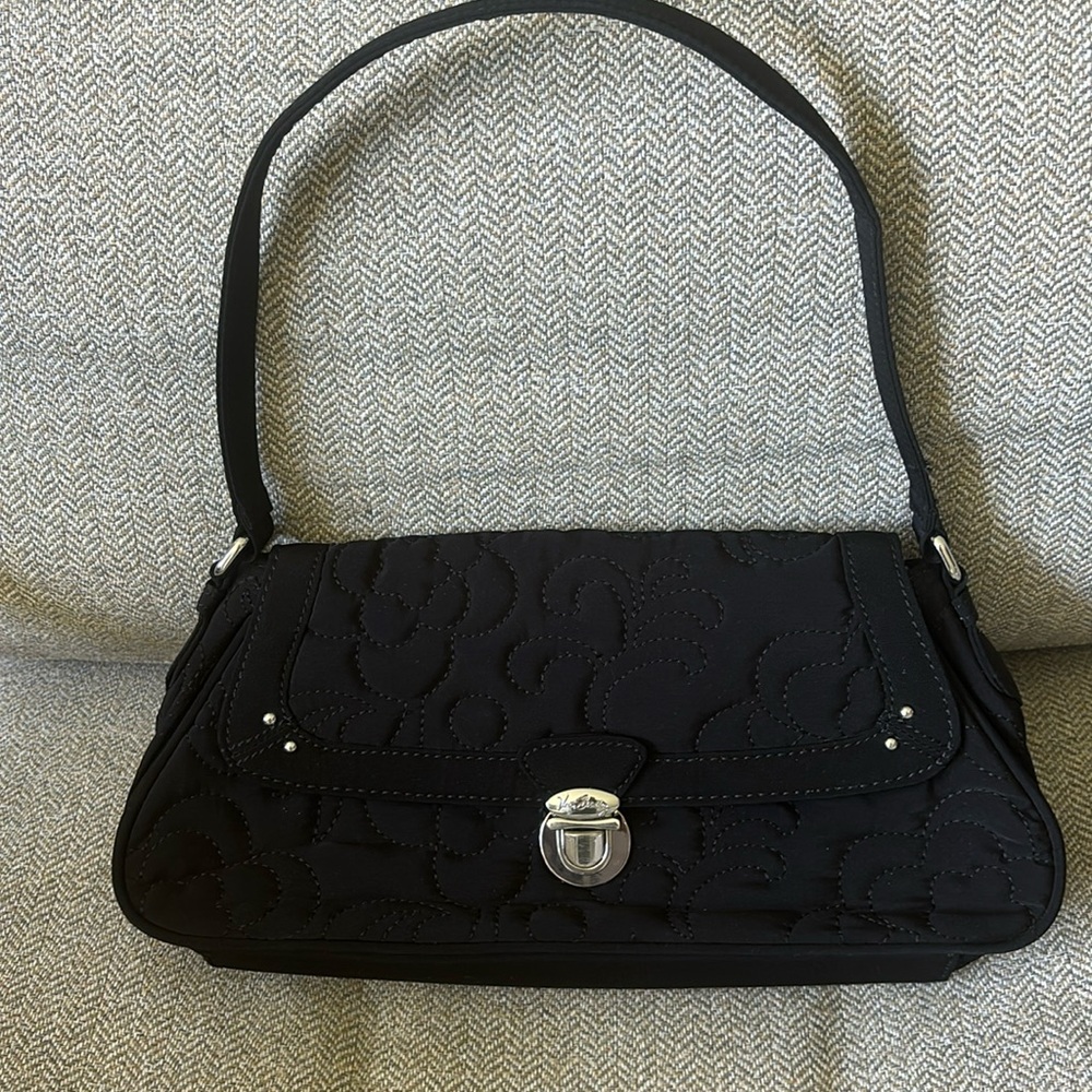 Vera Bradley Black Embroidered Floral Lined Buckle‎ Closure Shoulder Bag